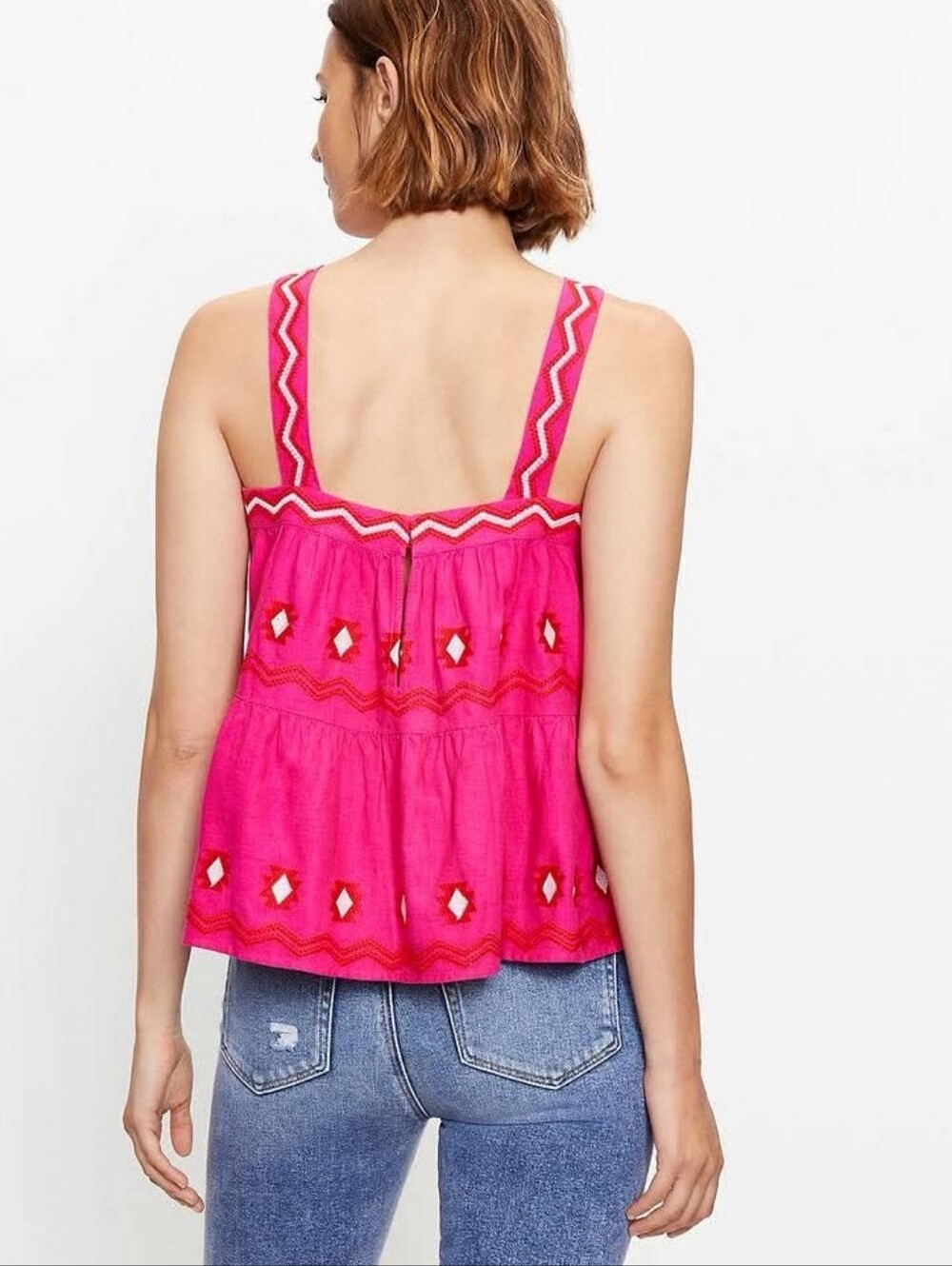 Ann Taylor LOFT Pink Linen Blend Embroidered Boho Tank Top Women XS Runs Big - Picture 2 of 12